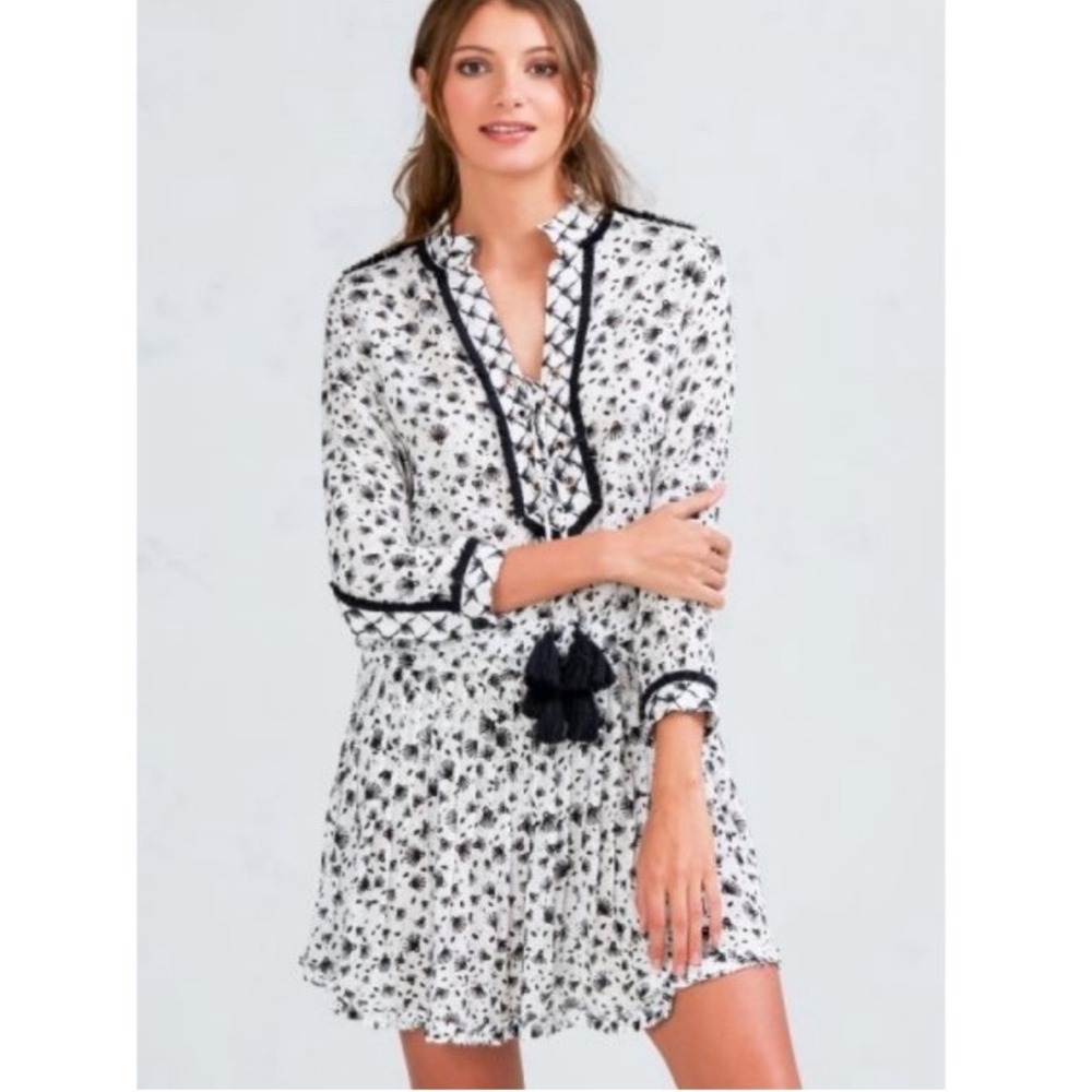 Poupette St Barth Donna Lace Up Tassel Tie Tunic Dress XS NWT